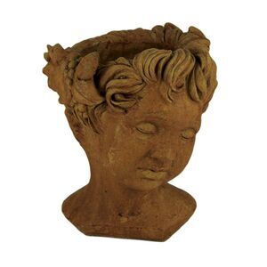 Designer Stone Rustic Brown Cherub Head Concrete Planter